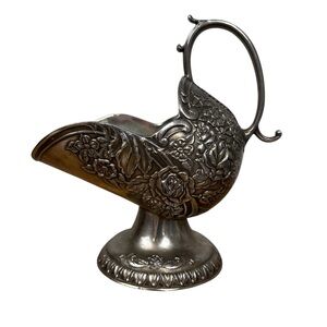 Vintage Tableware Leonard Silver-plated Sugar Bowl Scuttle Dish Japan 50s Floral